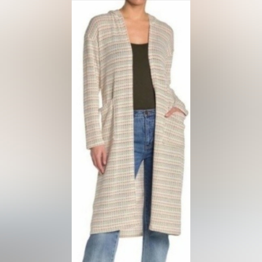 Anthropologie Lush Rainbow Stripe Open Front Hooded Cardigan Size Large